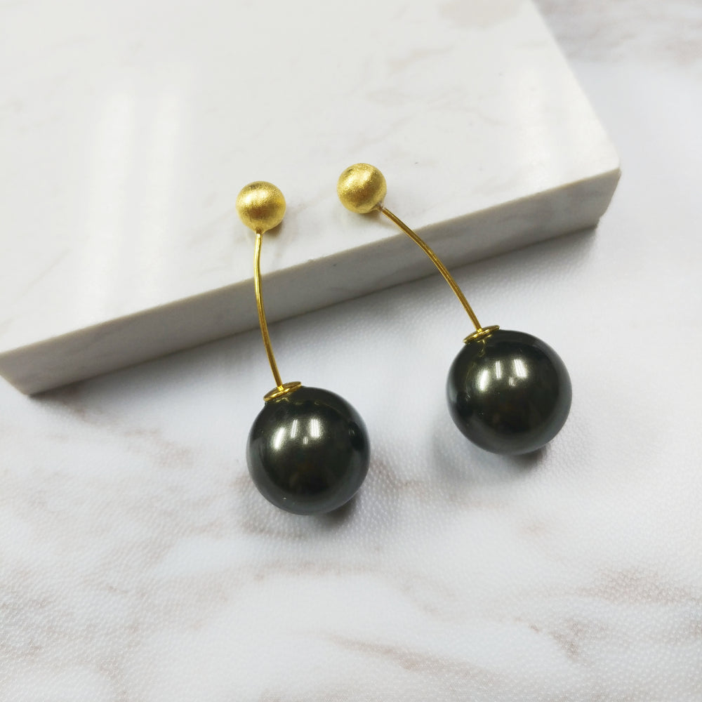 My Fair Lady Silver Gold Vermeil Black Pearl Earrings (1E135B)