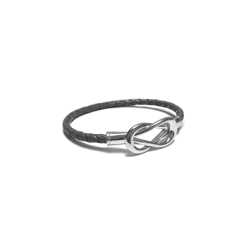 Engraving You Sterling Silver Love Knot Leather Bangle – Grey
