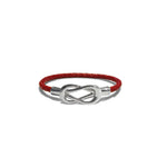 Engraving You Sterling Silver Love Knot Leather Bangle - Red