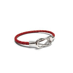 Engraving You Sterling Silver Love Knot Leather Bangle - Red