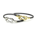 Engraving You Sterling Silver Love Knot Leather Bangle – Black