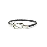 Engraving You Sterling Silver Love Knot Leather Bangle – Black