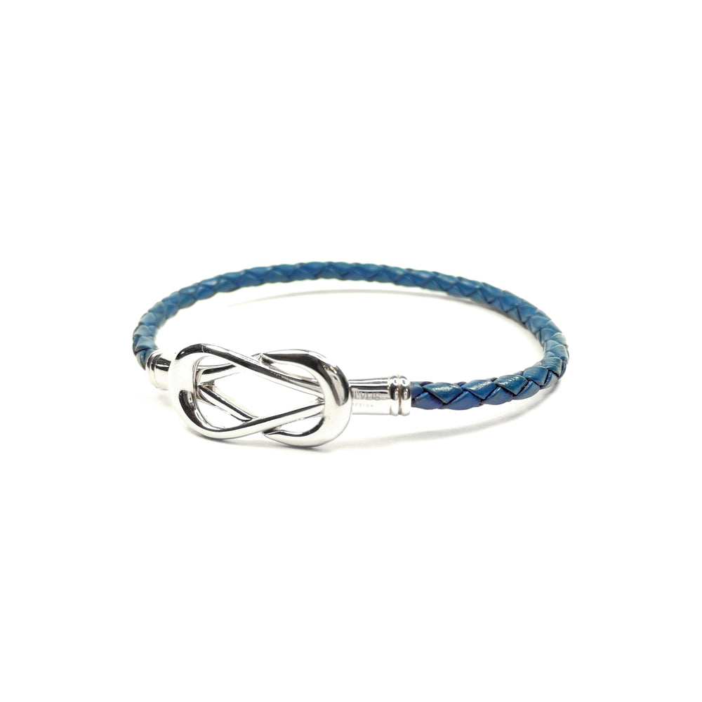 Engraving You Sterling Silver Love Knot Leather Bangle – Navy Blue