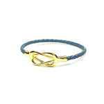 Engraving You Sterling Silver Love Knot Leather Bangle – Navy Blue