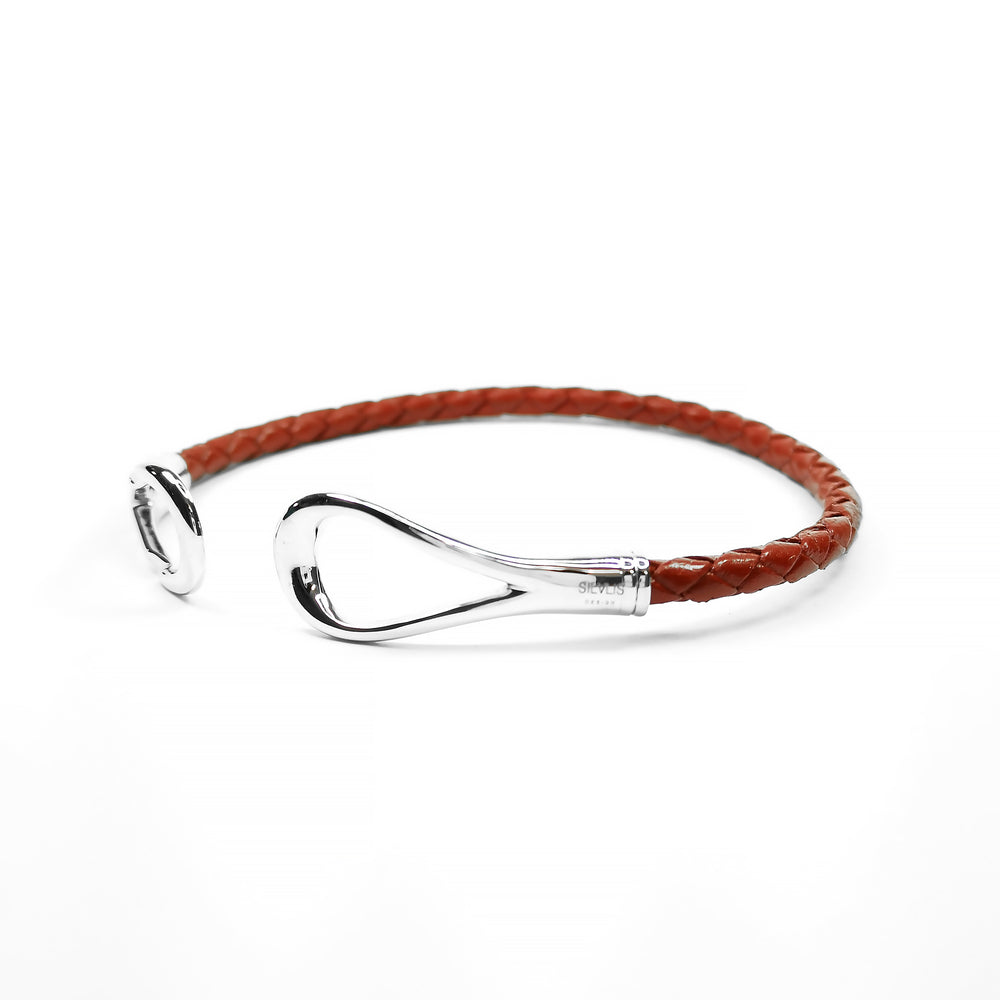 Engraving You Sterling Silver Love Knot Leather Bangle - Red