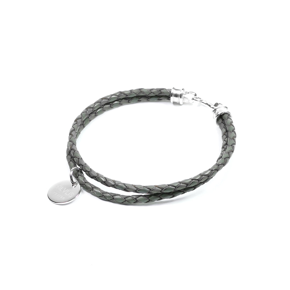 Engraving You Sterling Silver Love Double Leather Bangle – Grey