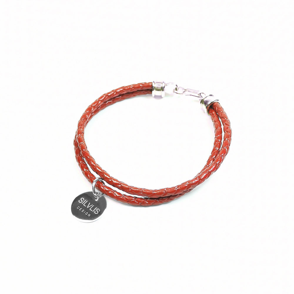 Engraving You Sterling Silver Love Double Leather Bangle – Red