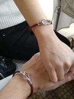 Engraving You Sterling Silver Love Knot Leather Bangle - Red